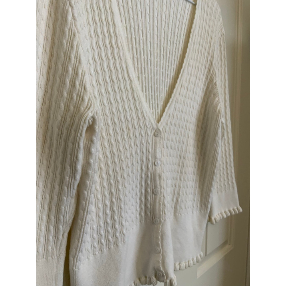 Pria White Cable Knit Cardigan Women Large